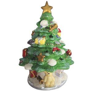 Vintage Christmas Tree Votive Candle Holder Ceramic Holiday Presents Bear Star